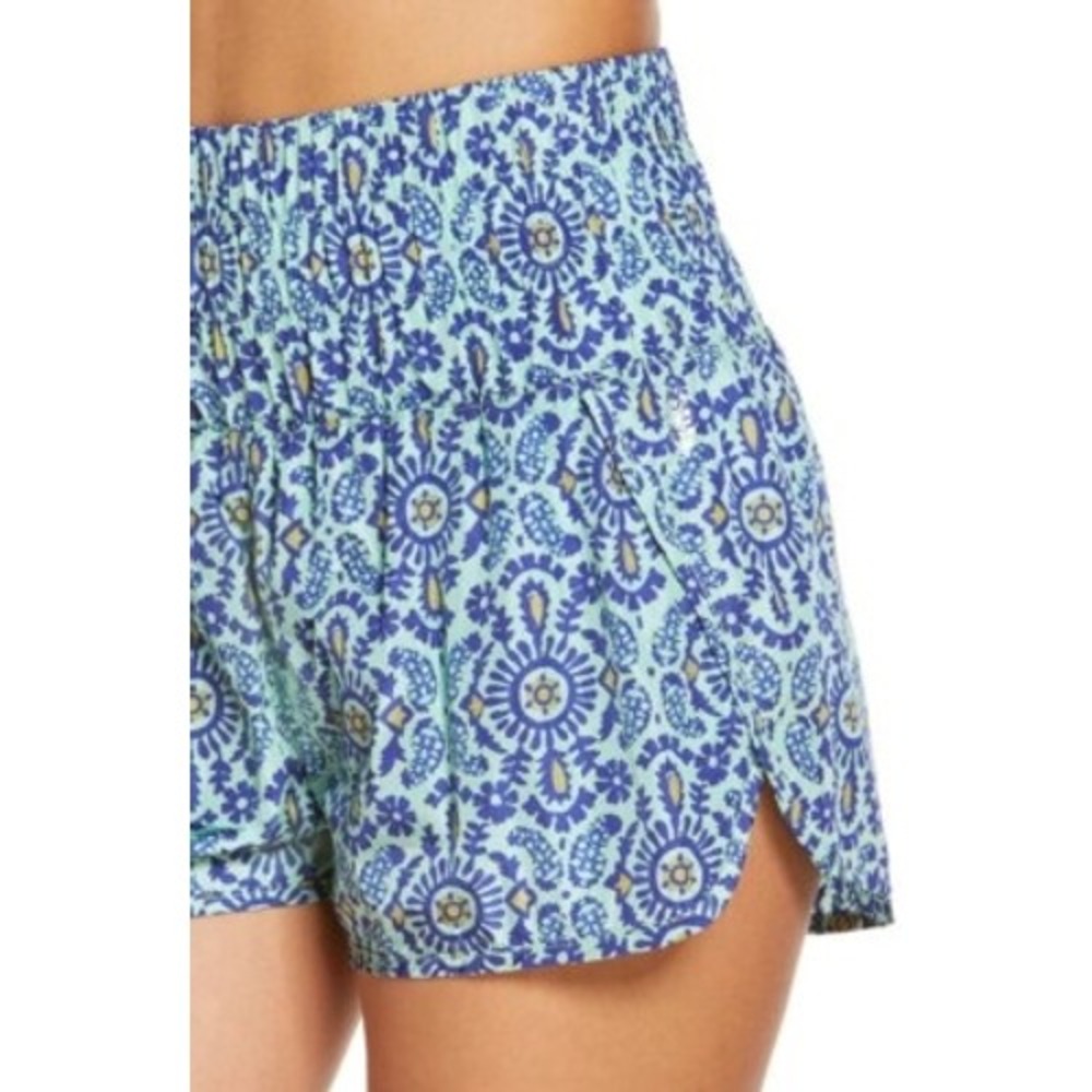 Free People FP Movement The Way Home‎ Printed High-Rise Shorts XS Blue Teal
